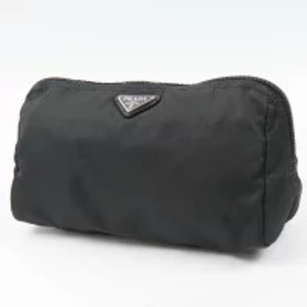 Prada Clutch Clutch Cosmetic Makeup Black Triangle Multi View 2